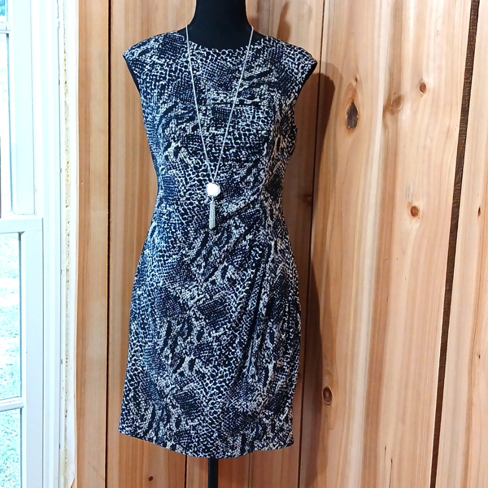 Ann Taylor Black and Tan Ruched Sheath Mini Dress